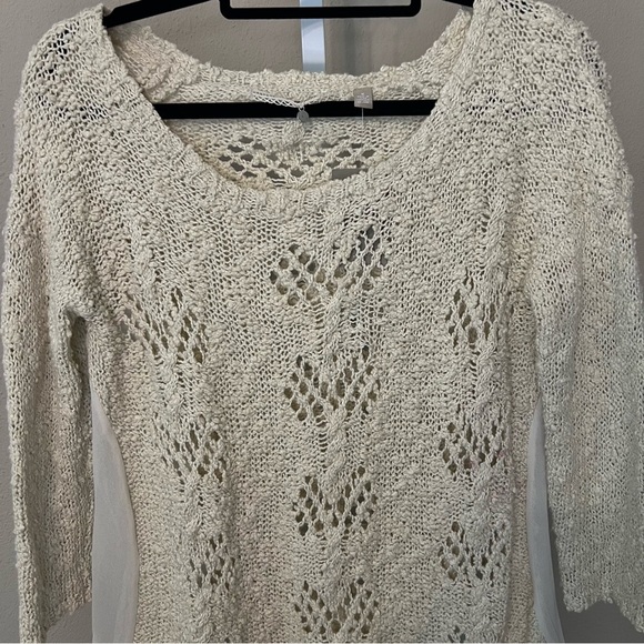 Anthropologie Pointelle Pullover Ivory Tunic Top By Knitted & Knotted Size M - Picture 4 of 7